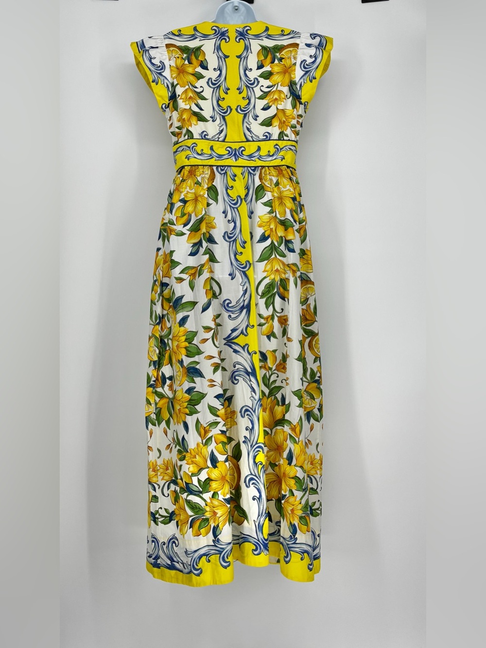 Farm Rio Yellow Mediterranean Sicily Scarf Lemon Tile Dress Medium - Picture 15 of 16